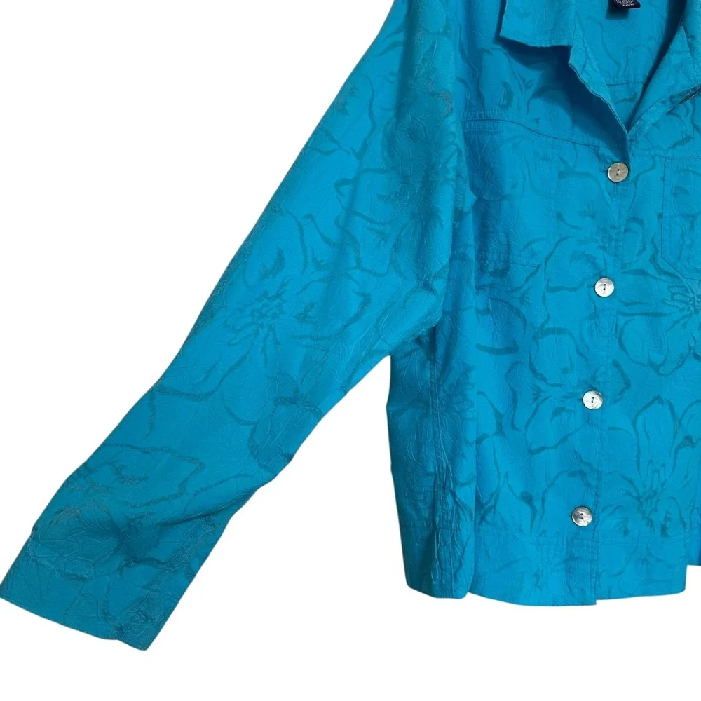 Denim Co Turquoise Burnout‎ Floral Button Front Shacket XL Shirt Vintage Coastal
